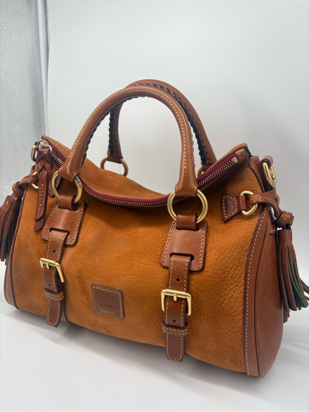 Dooney & Bourke Nubuck Jones Brown Natural Florentine Leather Satchel Handbag